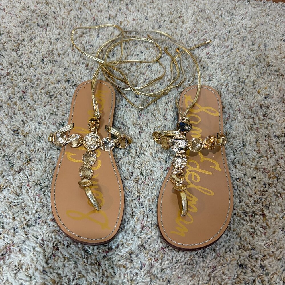 Sam Edelman Deirdre Gold Metallic Wrap Sandals Goddess - Picture 5 of 11